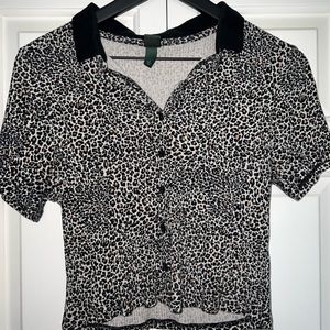 leopard button up collared shirt